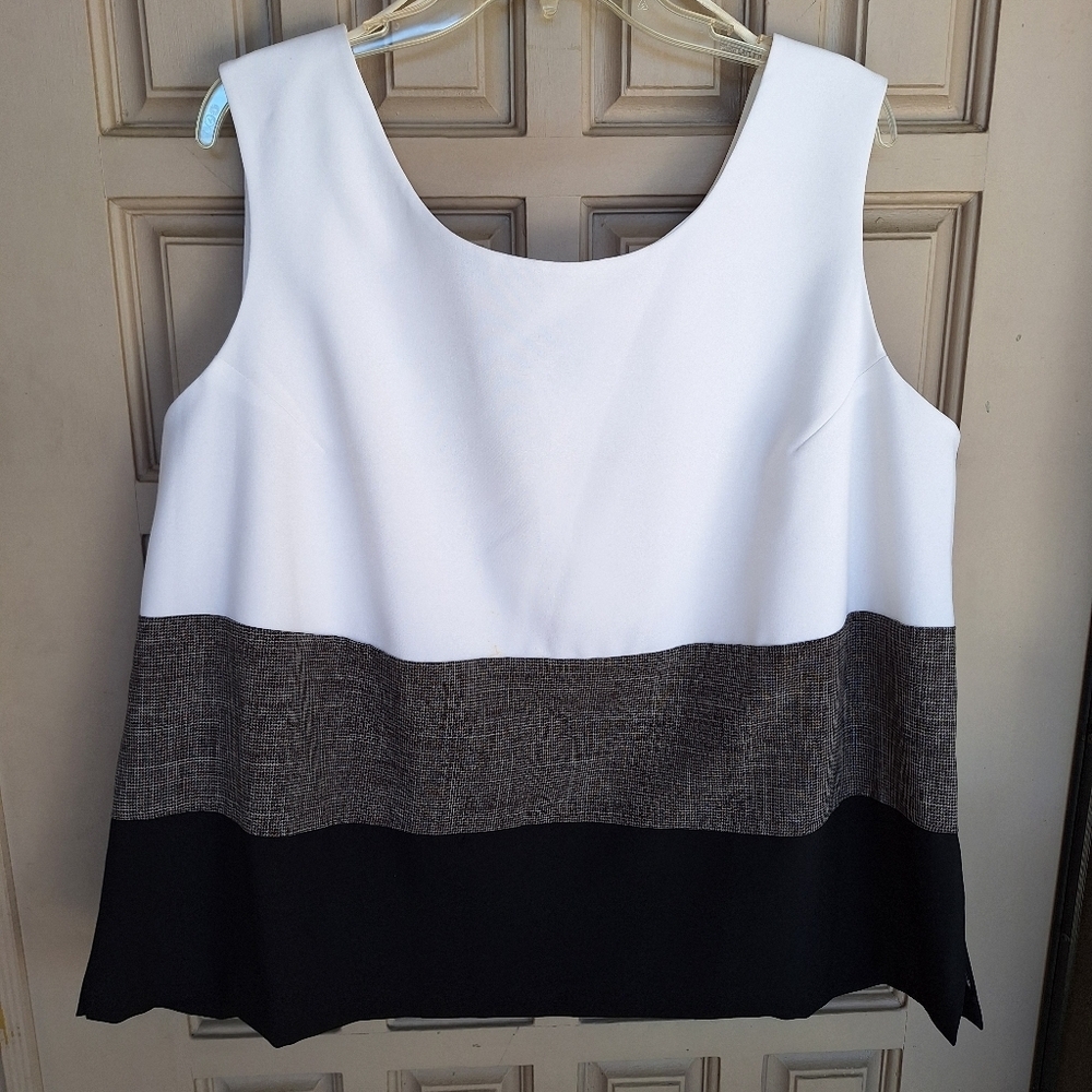 Perceptions Plus Sz22W Suit Blouse Color Block Side Zip Sleeveless Quality Item
